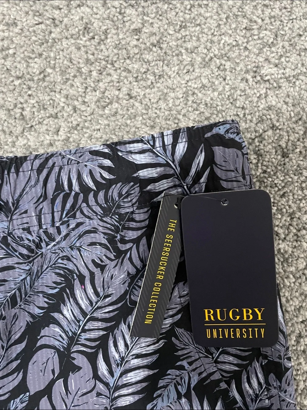 Rugby Ralph Lauren Navy and Light Gray Leaf-Print Swim Shorts